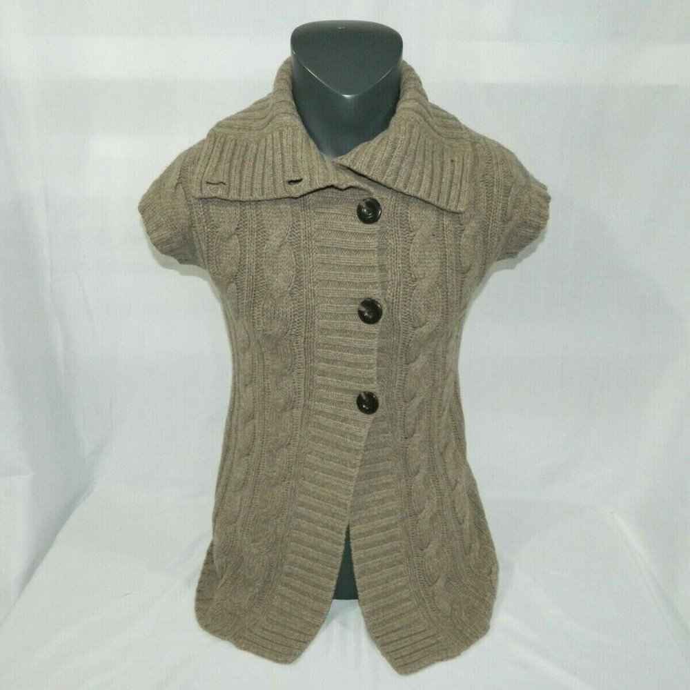 Eddie Bauer Knit Turtle neck Cardigan Sweater Short Sleeve Brown Womens XS - Picture 2 of 10